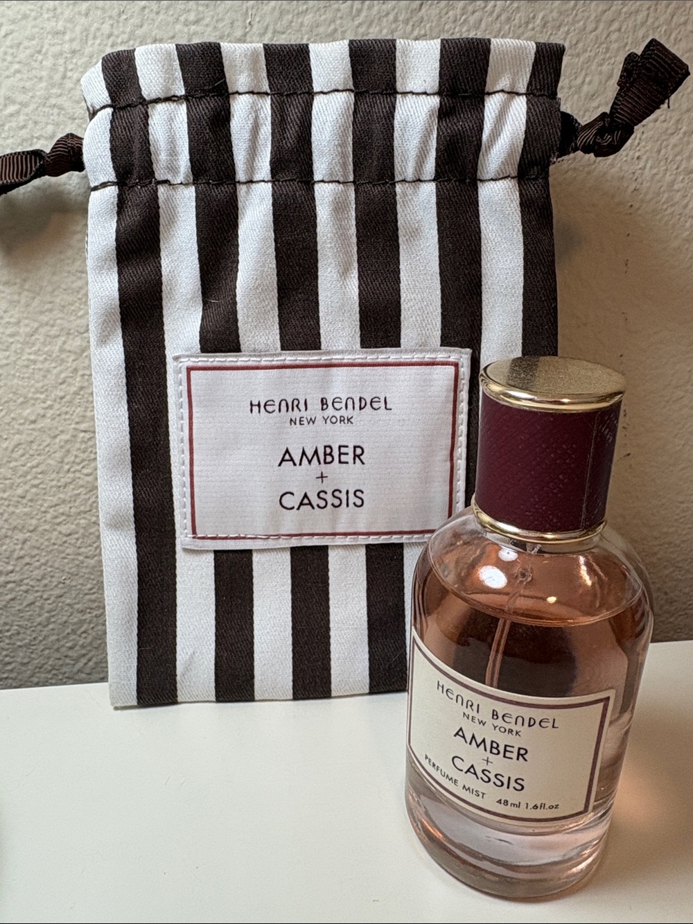 *RARE!* Henri Bendel Amber & Cassis fragrance with original Striped Pouch
